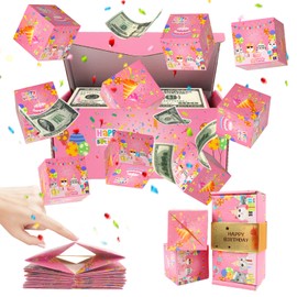 TamBee Surprise Gift Box Explosion for Money, Happy Birthday Surprise Money Gift Box Exploding Gift Box For Cash Gift, Folding Bouncing DIY Pop Up Gift Box For Birthday, Christmas (Pink)