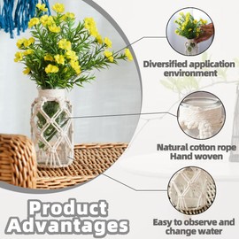 Flower Vases with Cotton Rope Cover Woven Glass Vase Decorative Flower Bottle for Dining Room/Bedroom/Bathroom/Mantel (Cotton)