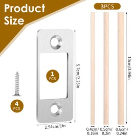 JIYIN Deadbolt Restorer Strike for Interior Doors, Stainless Steel Latch Strike Plate with Wood Dowel Strips Universal Deadbolt Strike Plate for Home Door Easy Repair Misalignment (Silver)
