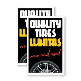 Quality Tires Llantas (2-Pack) 24 Inch x 36 Inch Vinyl Decals | Sign Insert Peel & Stick Decals Stickers Window Signs | Affordable Auto Products, Reliable Service, Professional Display | Made in USA