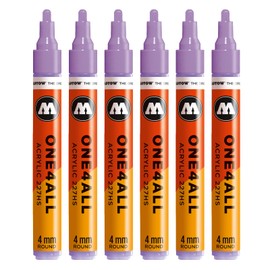 Molotow One4All 227HS Acrylic Markers (4.0 mm Line Width, High Coverage and Permanent, Quick Drying, Refillable, for Almost All Surfaces) Pack of 6, Colour 246 Lavender