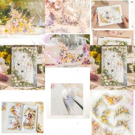 60PCS Courtyard Corner Flower Scrapbook Stickers Kit Vintage Flowers PET Transparent Waterproof Stickers Set for Junk Journal Journaling Water Bottles Phone Laptop Decals Pack for Teens Girls Kids