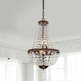 Edvivi Empire Crystal Chandelier| 6 Lights Glam Lighting Fixture with Antique Bronze Finish| Adjustable Hanging| Entryway, Living, Dining Room