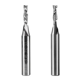 POWERTEC 73029 Up Cut & Down Cut Spiral Router Bits Set – Standard 1/4" Shank Solid Carbide Router Bit, 1/8 Inch Cutting Diameter and 1/2-Inch Cutting Length, 2 PK