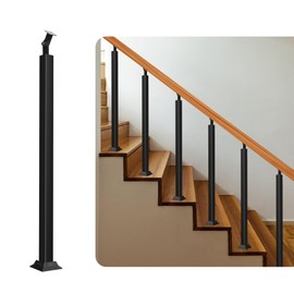 Indoor Railing Kits, Black Railing Post Kit, 270° Adjustable Flat Brackets Spindle Post & 35.43" Iron Square Stair Posts Kit for Stair Railing Indoor, Balcony, Staircases Spindles, Deck, Attic