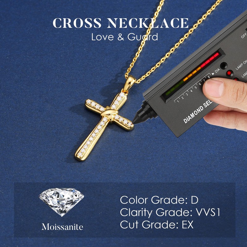 MOOSEA Cross Necklaces for Women, Moissanite Necklace, Christian Gifts for