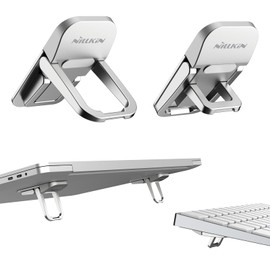 Nillkin Mini Laptop Feet, Computer Keyboard Stand for Desk, Flip Keyboard Riser with 3 Adjustable Angles, Portable Laptop Stand for MacBook, Dell, HP and Other 14-16 Inches Laptop, Silver