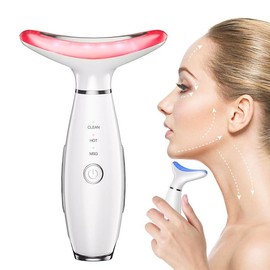 Neck Face Beauty Device, Skin Care Face Massage,3 in 1 Facial Massager, Face Sculpting Tool with Thermals, Vibration (White) - Color: White
