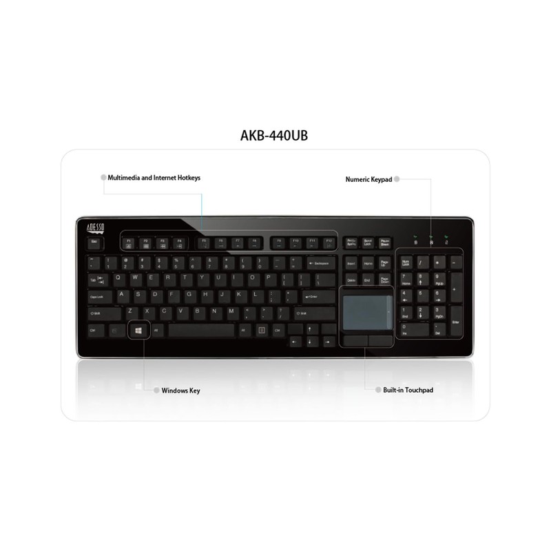 ADESSO AKB-440UB SlimTouch Desktop Keyboard with Integrated Touchpad and Multimedia