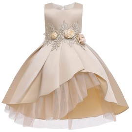 Princess Dresses for Girls High Low Holiday Party Birthday Church Cocktail Festival Outfits Champagne 8-9Years