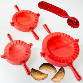 Empanada Maker Press Kit with 3 Sizes + Pasta Dough Cutter – Quesadilla Crimper, Dumpling Wrapper, Pierogi Maker Press, Perogies Tool - Molde para Empanadas Colombianas para Cocina Latina