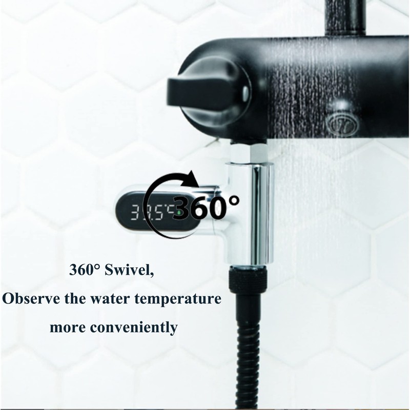 Bmocoen LED Display Shower Thermometer, Water Flow Self-Generating Shower Temperature