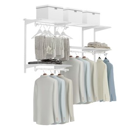 Tangkula 3 to 5 FT Custom Closet Organizer System Kit, Wall-Mounted Storage Organizer with Wire Shelving and Hanging Rods, Adjustable Closet Organizer Kit, Configurations Custom Closet for Bedroom