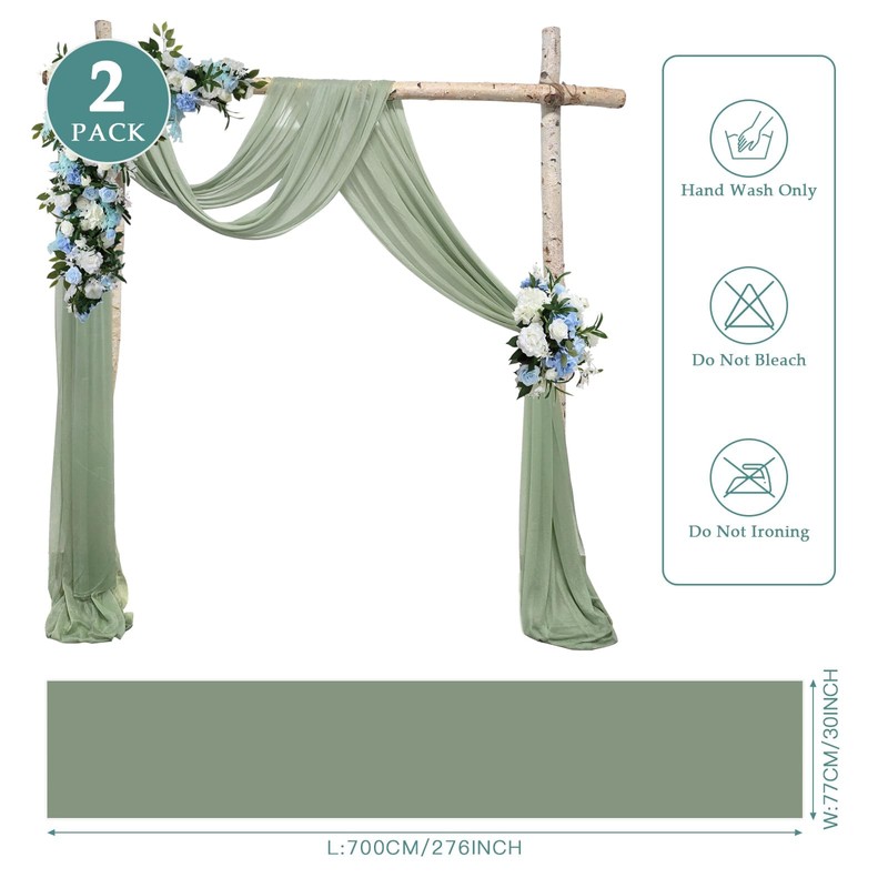 YALLOVE Wedding Arch Draping Fabric, 2 Panel 30" x 236"