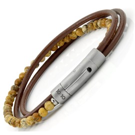 10:10 Bracelet natural stones diameter 4 mm and braided rope, adjustable stainless steel clasp. Made in Italy... (Paesina)