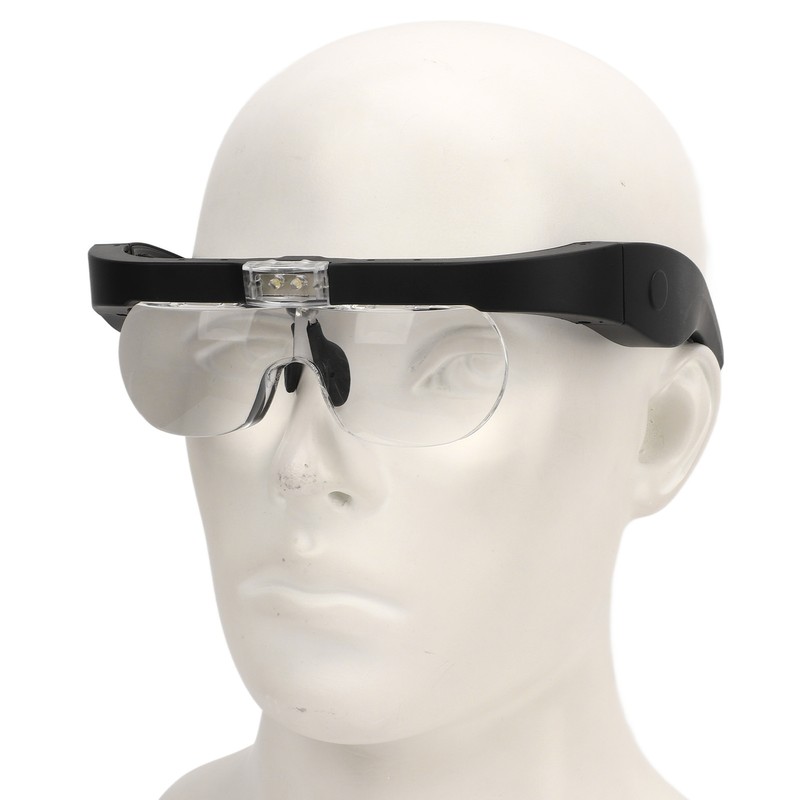 Headband Magnifying Glass Adjustable LED White Light 4 Interchangeable Lenses