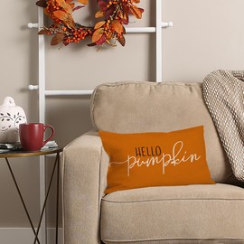 GTEXT Fall Pillow Cover 12x20 Hello Pumpkin Throw Pillow Cushion Case Autumn Decor Thanksgiving Outdoor Decorative Recotangle Linen Farmhouse Decor for Home Sofa Bed Couch