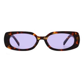 Long Keeper Vintage Rectangular Sunglasses Women Men Y2K 90s Sunglasses Square Slim Funky Fashion Unisex Retro Glasses Rectangular UV Protection, Leopard Frame - Purple Lenses