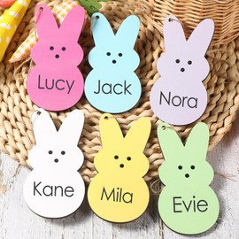 Buttools Easter Decorations-12PCS Easter Basket Name Tags-DIY Blank Wooden Easter Bunny Tag-Farmhouse Easter Gifts Tags for Easter Spring Party Favor Decoration Supplies (Bunny)