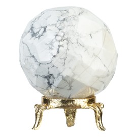 Crocon 45mm Howlite Diamond Cut Stone Sphere Ball with Metal Stand 1400+ Carats Gemstone Ball Healing Ornament Rock Sphere Sculpture Figurine for Fengshui Divination Crystal Home Decor Photography