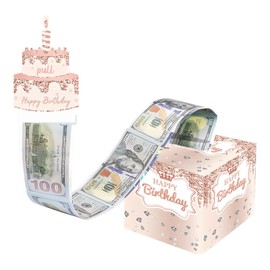Happy Birthday Money Box for Cash Gift,Rose Gold Pull Surprise Money Gift Box with Age Stickers for Any Age Birthday Presents,Birthday Gift Money Box Funny Money Gift for Cash Gifts Birthday