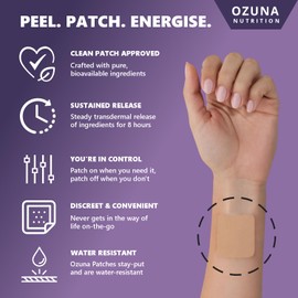 Energy Support Patches | with B-Complex Vitamins B1, B2, B3, B5, B6, B7, B9 & B12 | Vegan, Waterproof | Daytime Energy & Vitality Patch, Pill-Free, Caffeine-Free Supplement | 30 Patches