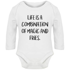 Hippowarehouse Life is A Combination of Magic and Fries Baby Vest Bodysuit (Long Sleeve) Boys Girls White