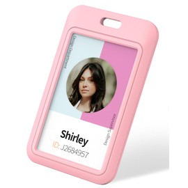 Uniclife 1 Pack Sliding ID Badge Holder Pink Hard Vertical Plastic Card Case Protector Pouch with Clear Window for Office School ID Credit Cards Proximity Key Cards Driver’s Licenses and Passes