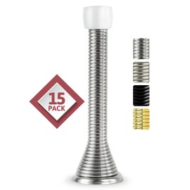 Jack N’ Drill 15 Pack Spring Door Stoppers for Bottom of Door, Child & Pet Friendly, 3-1/8" Heavy Duty Chrome Door Stop for Wall Protection, Doorstops for Inside Door with Rubber Bumper Tip