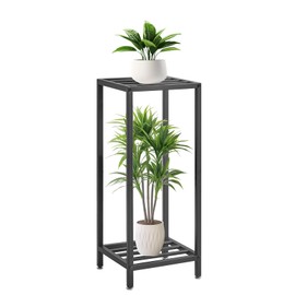 IBUYKE 30 Inch Tall Plant Stand Indoor, 2 Tier Metal Corner Plant Stand, Modern Square Plant Shelf Flower Stand for Living Room Patio Balcony Garden, Black TMJ070B