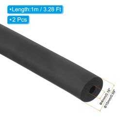PATIKIL 4mm ID x 15mm OD x 1m Long Pipe Insulation Foam Tube, 2pcs Pipe Cover Wrap Roll EPDM Bar Tubing for Handle Grip HVAC Air Conditioner Units, Black