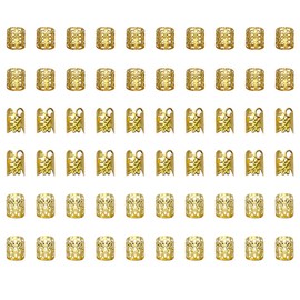 BEPSYOM Pack of 60 Aluminium Dread Lock, Metal Cuffs Dreadlocks, Hair Accessories, Braiding Hair Jewellery, Dreadlocks Accessories (Gold)