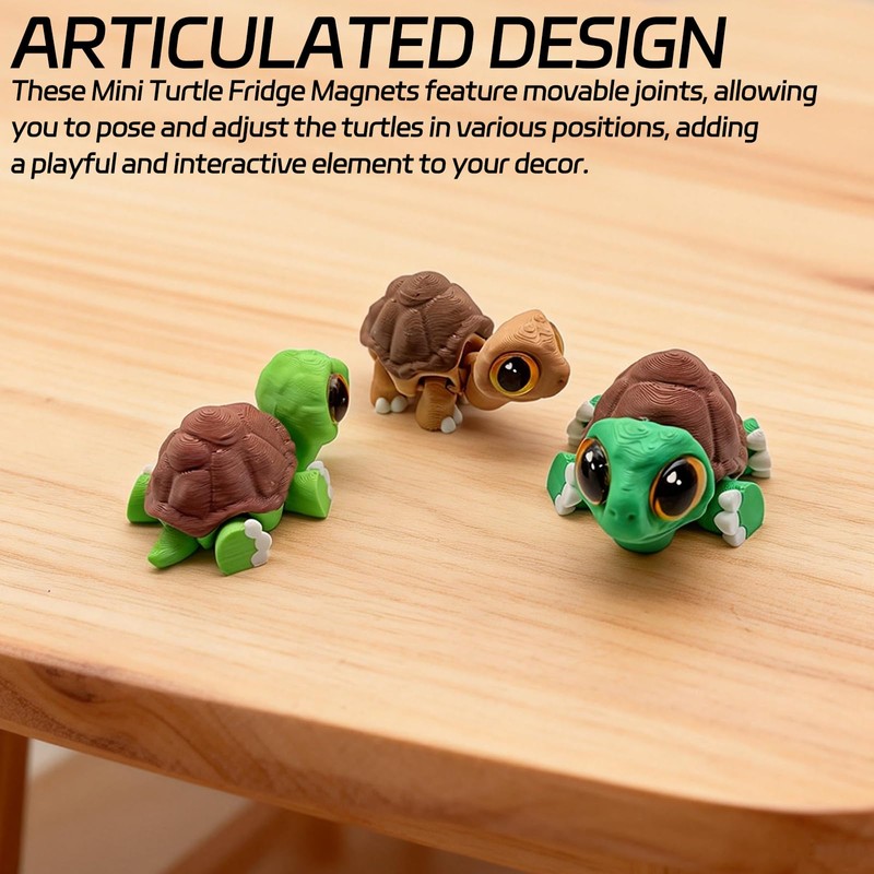 3 Pieces Mini Turtle Fridge Magnets with Articulated Movable Joints