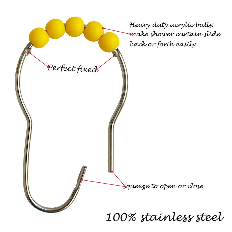 Shower Curtain Hooks Rings Stainless Steel Acrylic Roller Ball Glide
