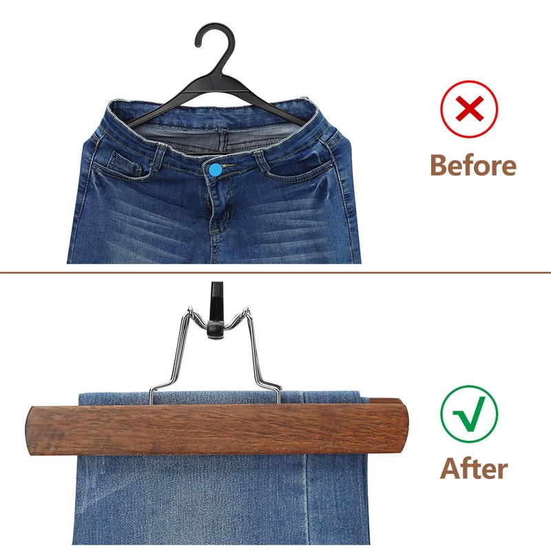 AMKUFO 20 Pack Wooden Pants Hangers with Clips Non Slip