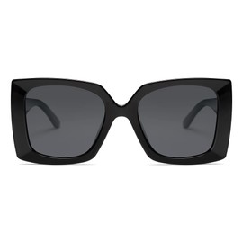 SOJOS Retro Square Polarized Womens Sunglasses Trendy Oversized Large Women's UV Protection Big Shades SJ2224 Black Grey Lens