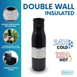 MyBevi Hollywood Insulated Tumblers, Premium Grade Stainless Steel Hydration Sport Bottle - Hot & Cold, Leak-Resistant Lid, BPA-Free | 20 oz, Sport Black