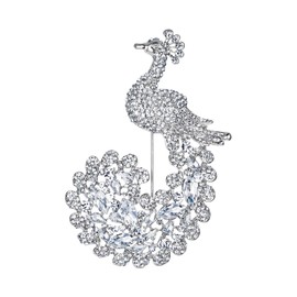 EVER FAITH Peacock Clear Austrian Crystal Bridal Brooch Pendant Silver-Tone