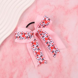 Valentine's Day Hair Bows Ties Pink Love Heart Cheer Hair Bow Ponytail Holder Grosgrain Ribbon Bow Elastic Hair Ties Bands Valentine's Day Hair Accessories for Women Teen Girls Wedding Party Favor