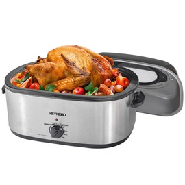 Roaster Oven 22Qt, Electric Turkey Roaster Oven Buffet with Self-Basting Lid, Cool-Touch Handles, Removable Pan and Rack, Stainless Steel, Black