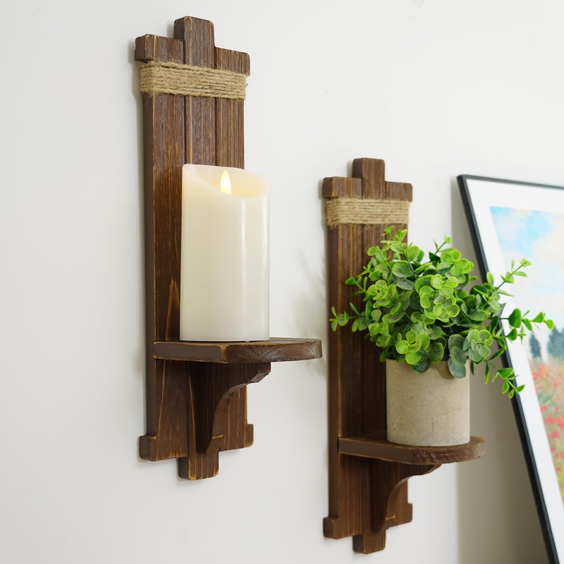 Homemory Wall Sconces Candle Holder Set of 2, Farmhouse Wooden