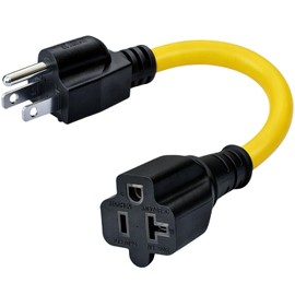 1-Foot 15 Amp Household AC Plug to 20 Amp T Blade Adapter Cable，14AWG 1-Foot 15 A to 20 A Plug Adapter Cord Nema 5-15P to 5-15R/5-20R 20Amp Comb AC Power Cord, Yellow