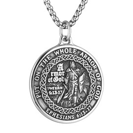 HZMAN Knights Templar Necklace for Men Stainless Steel Medieval Red Cross Pendant Jewelry Gift (Silver)