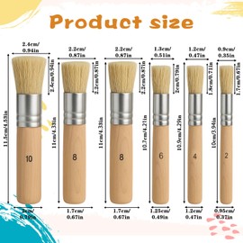 6 Pcs Wooden Stencil Brush, Washable Bristle Stencils Brushes for Painting, Natural Bristle Stencil Brush for Acrylic Oil Watercolor Painting, Stencils Project, Card Making, DIY Art Crafts (6 Sizes)