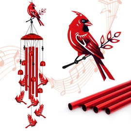 Marwey Cardinal Wind Chimes for Outside, Large Cardinal Garden Decor Bird Wind Chime, Memorial Cardinal Gifts for Women, 40" Outdoor Windchimes for Lawn, Porch, Patio, Yard, Christmas