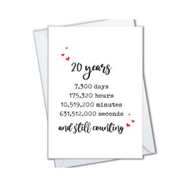 20th Anniversary Card for Men Women, 20 Years Together and Counting Cards for Husband Wife, 20 Year Anniversary Cards for Friends Family Parents (20)