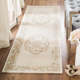 Safavieh Aubusson Collection AUB102A Handmade Traditional Premium Wool Runner, 2'3" x 8' , Ivory / Pink