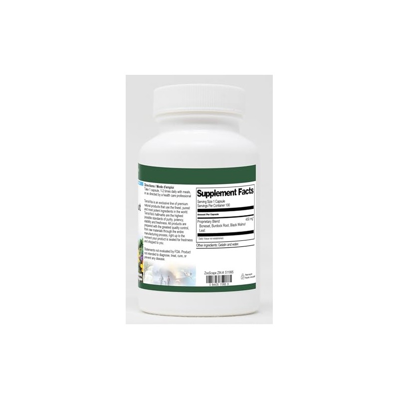 Terravita Burdock, Boneset, and Walnut Formula - 450 mg (100