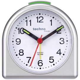 Technoline Quarzwecker Modell SD, silber, analog, nachtleuchtende Zeiger