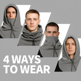 Hpadmc Ski Mask for Men Women: Winter Balaclava Warm Windproof Face Mask, Convertible Hooded Balaclava Full Head Cover Scarf Neck for Cold Weather Gray